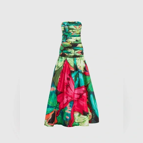 LEO LIN Natalia Ruched Papillon Tropical Print Ruched Peplum Dress AU6/US2 NWT - Picture 1 of 3